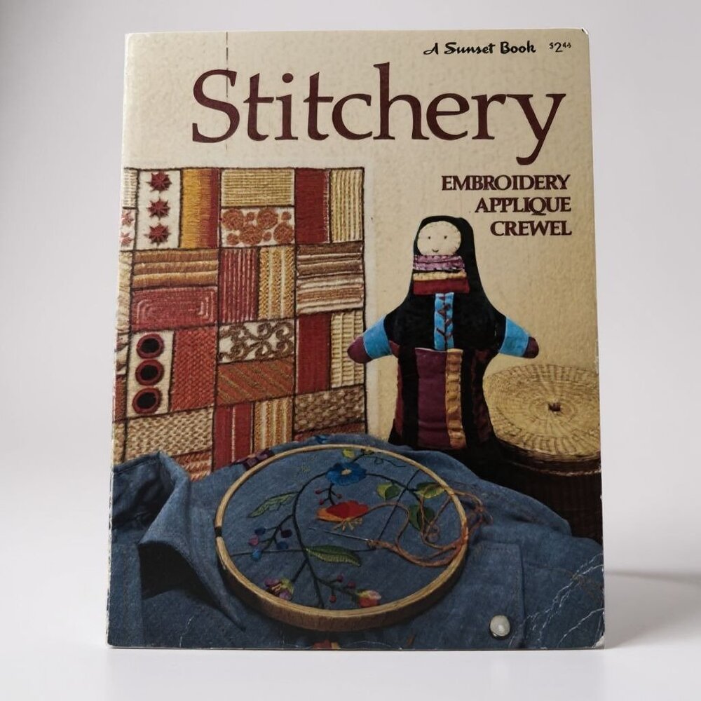 Vintage STITCHERY Embroidery Applique Crewel A Sunset Book 1975 PB Needlework